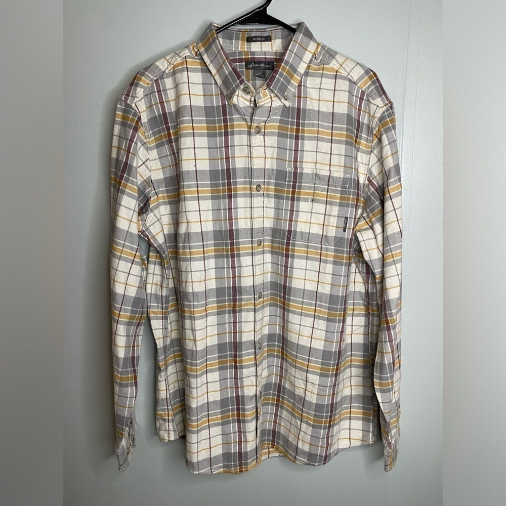 NEW Eddie Bauer Flannel Shirt Mens Large 100% Cotton Plaid Button Up Long Sleeve